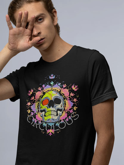 Black graphic tee Surreal Harmony Día de los Muertos skull floral
