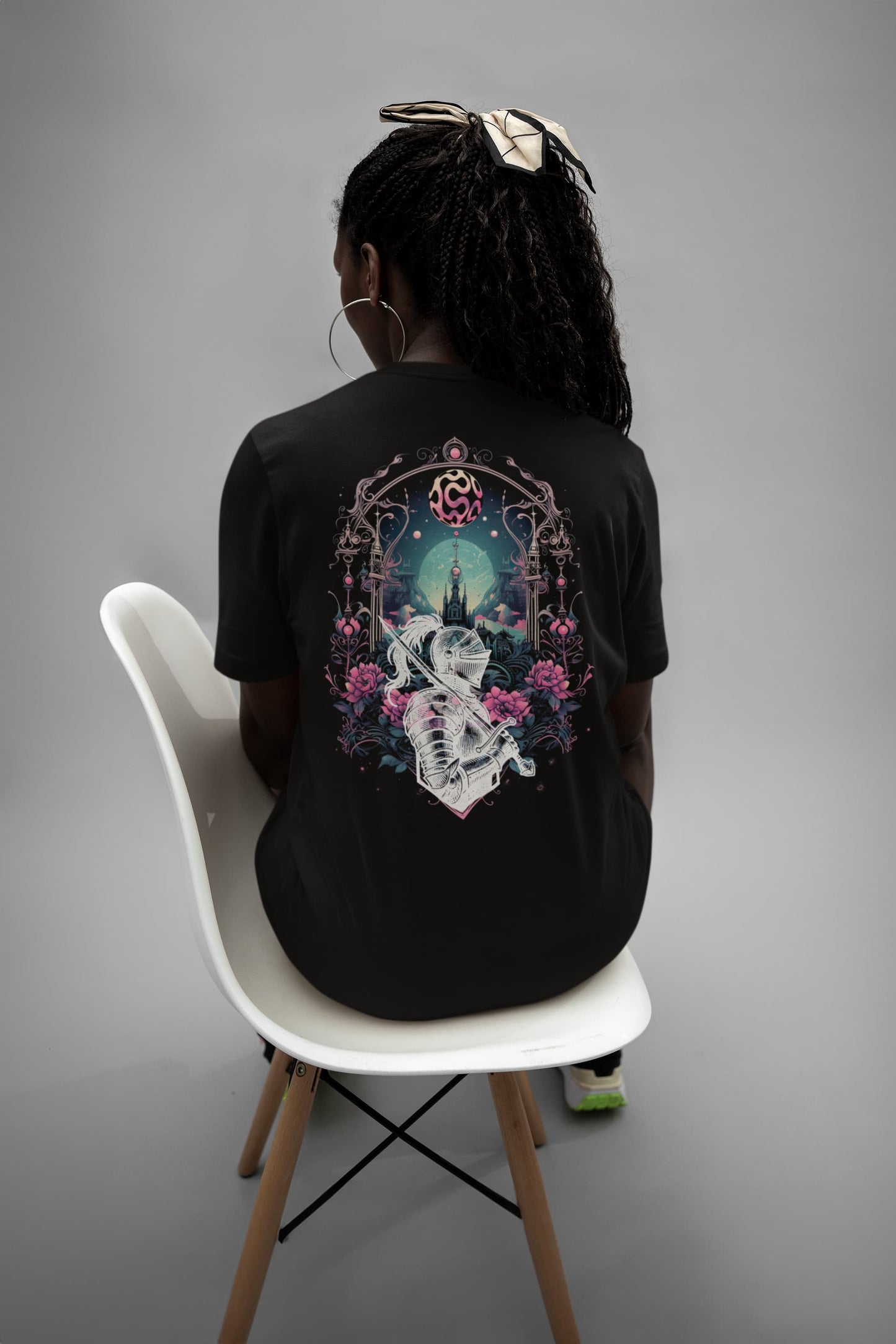 Surreal Kingdom lotus tee pink blooms dimensional knight gateway back design
