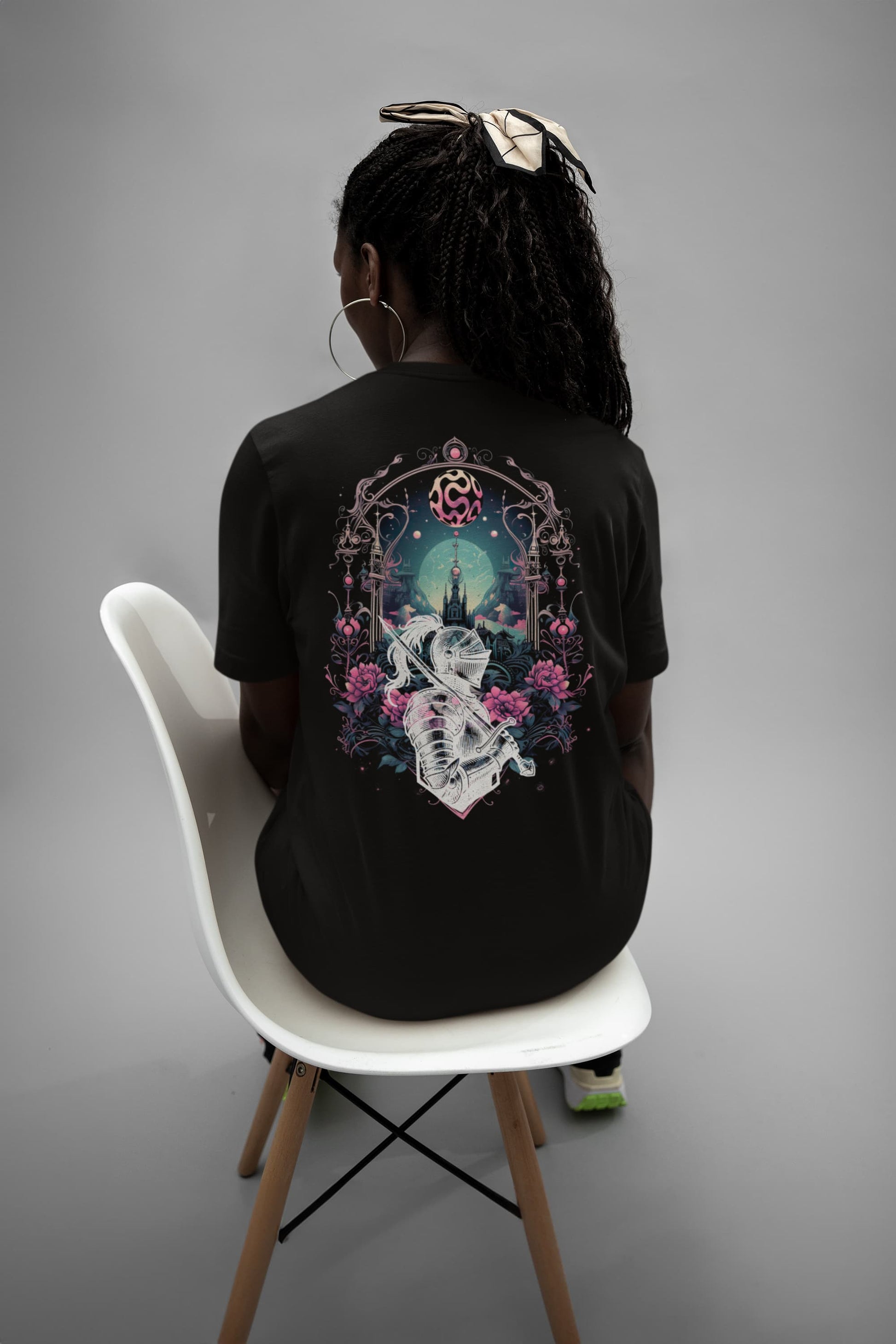 Surreal Kingdom lotus tee pink blooms dimensional knight gateway back design
