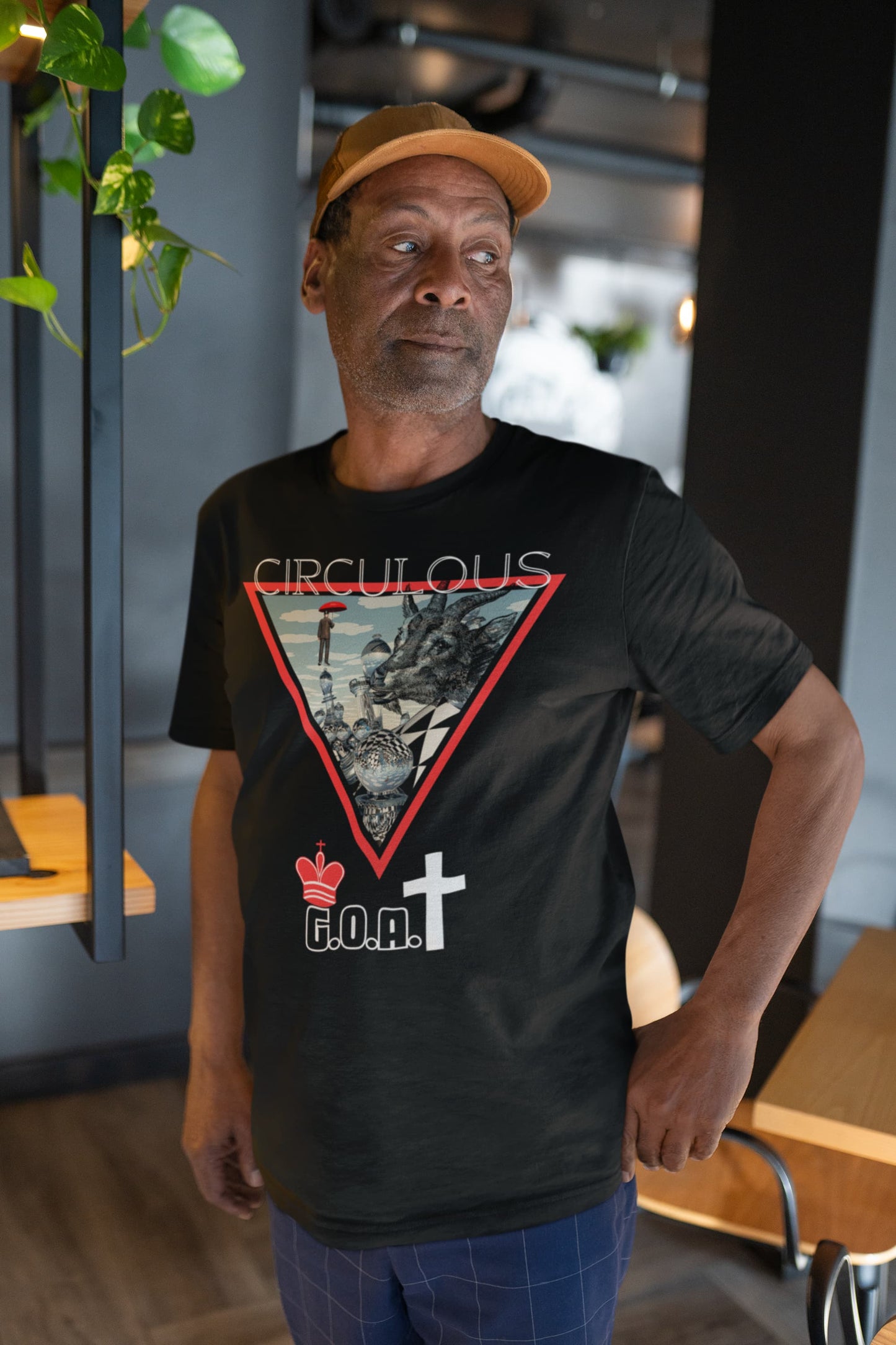 Black graphic tee The G.O.A.T surreal chess monochrome mastery
