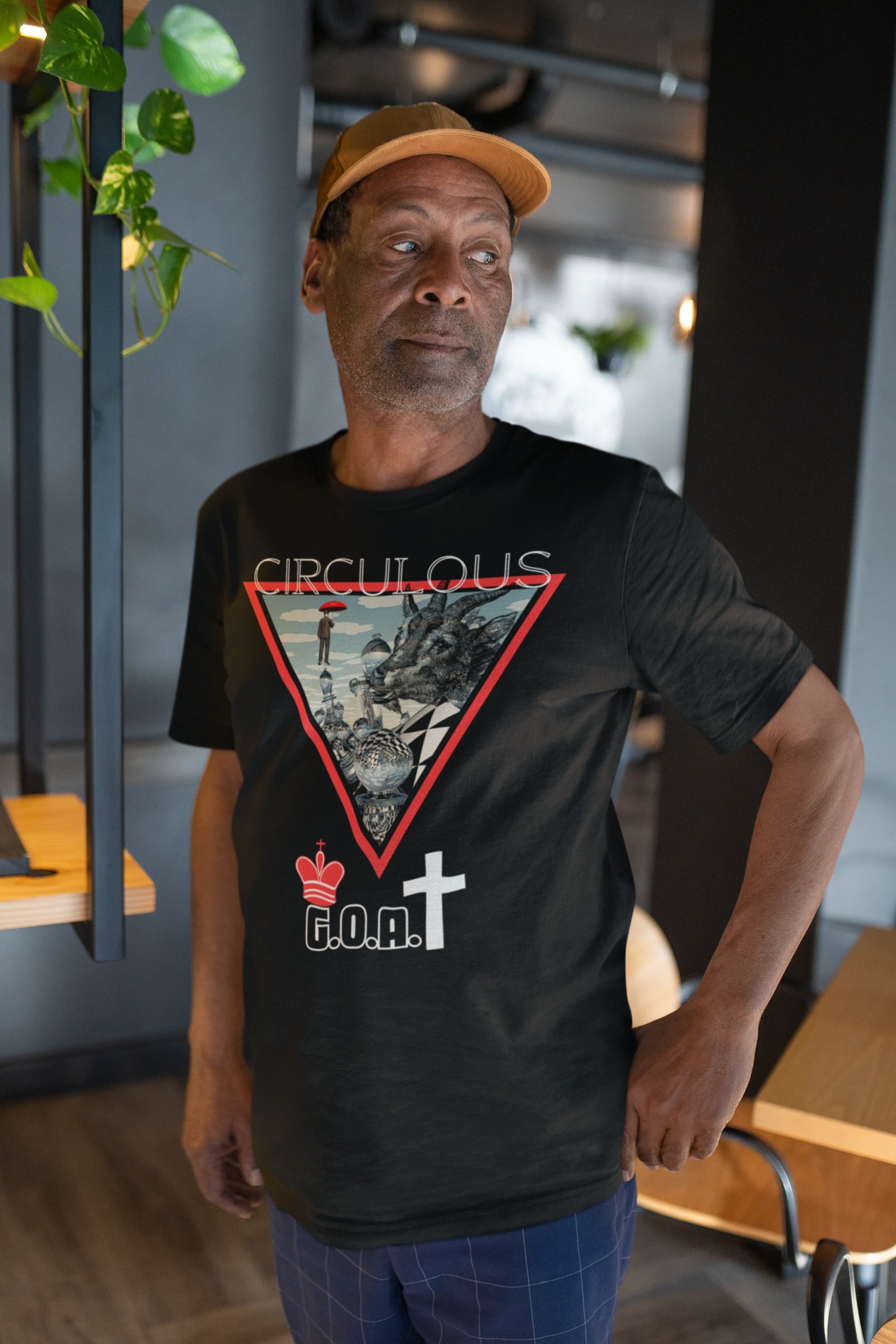 Black graphic tee The G.O.A.T surreal chess monochrome mastery

