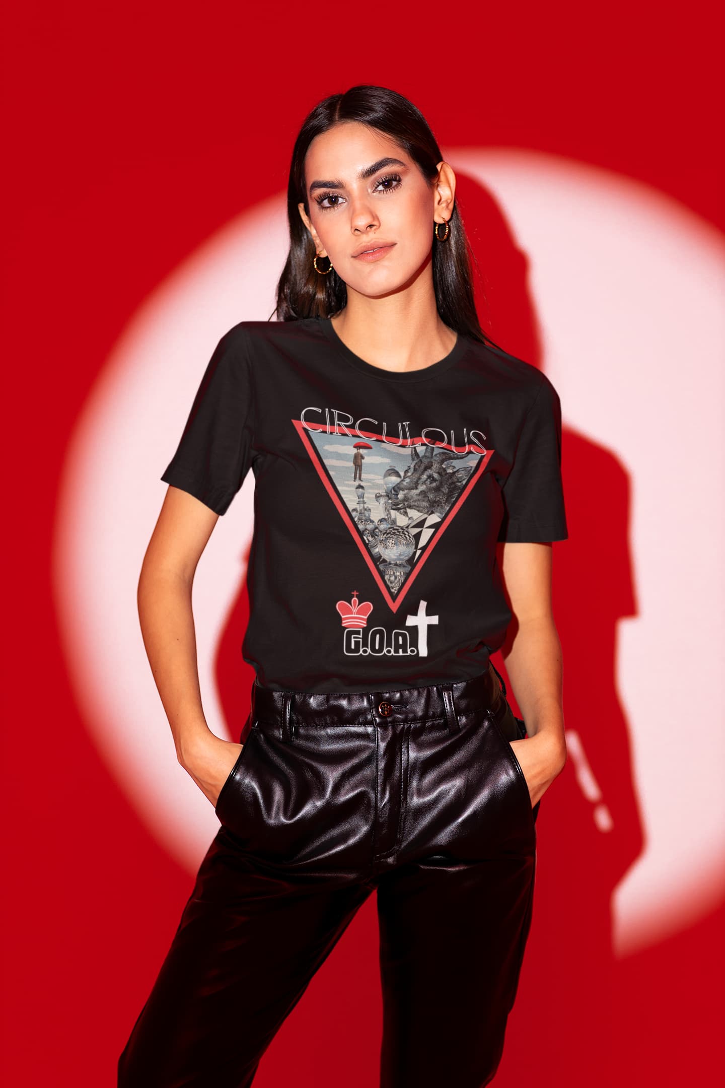 Chess graphic tee The G.O.A.T red triangle frame crown cross
