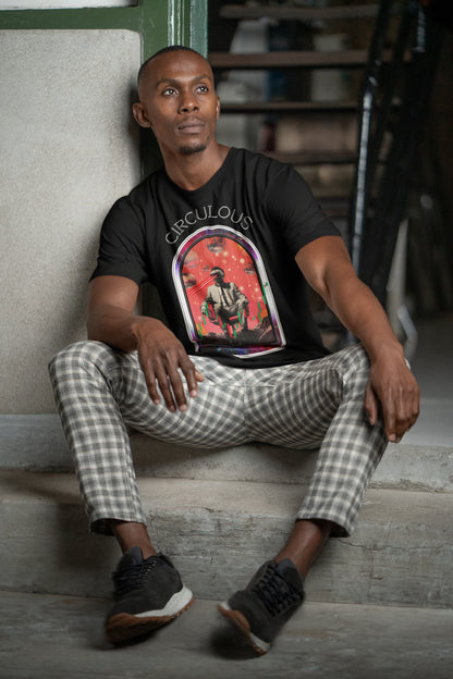 Black graphic tee Time Traveler blockchain charts flowing dimension
