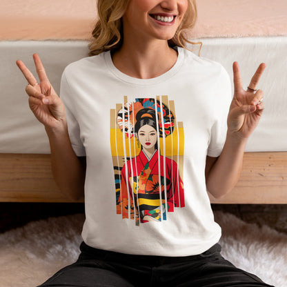 White graphic tee Urban Vogue traditional hairstyle collage stripes
